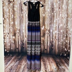 HINT boho lace maxi lined  tribal print dress small